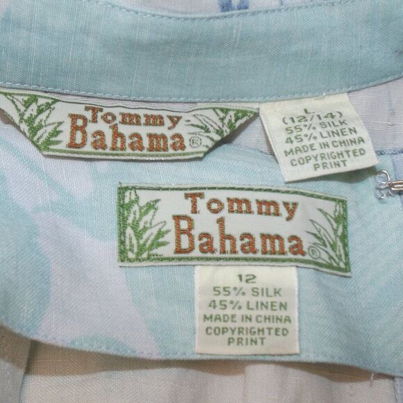 TOMMY BAHAMA Outfit/Set, 12/L, Silk/Linen, Sleeveless Top/Capri Pants, Blue, 2pc - Picture 12 of 13